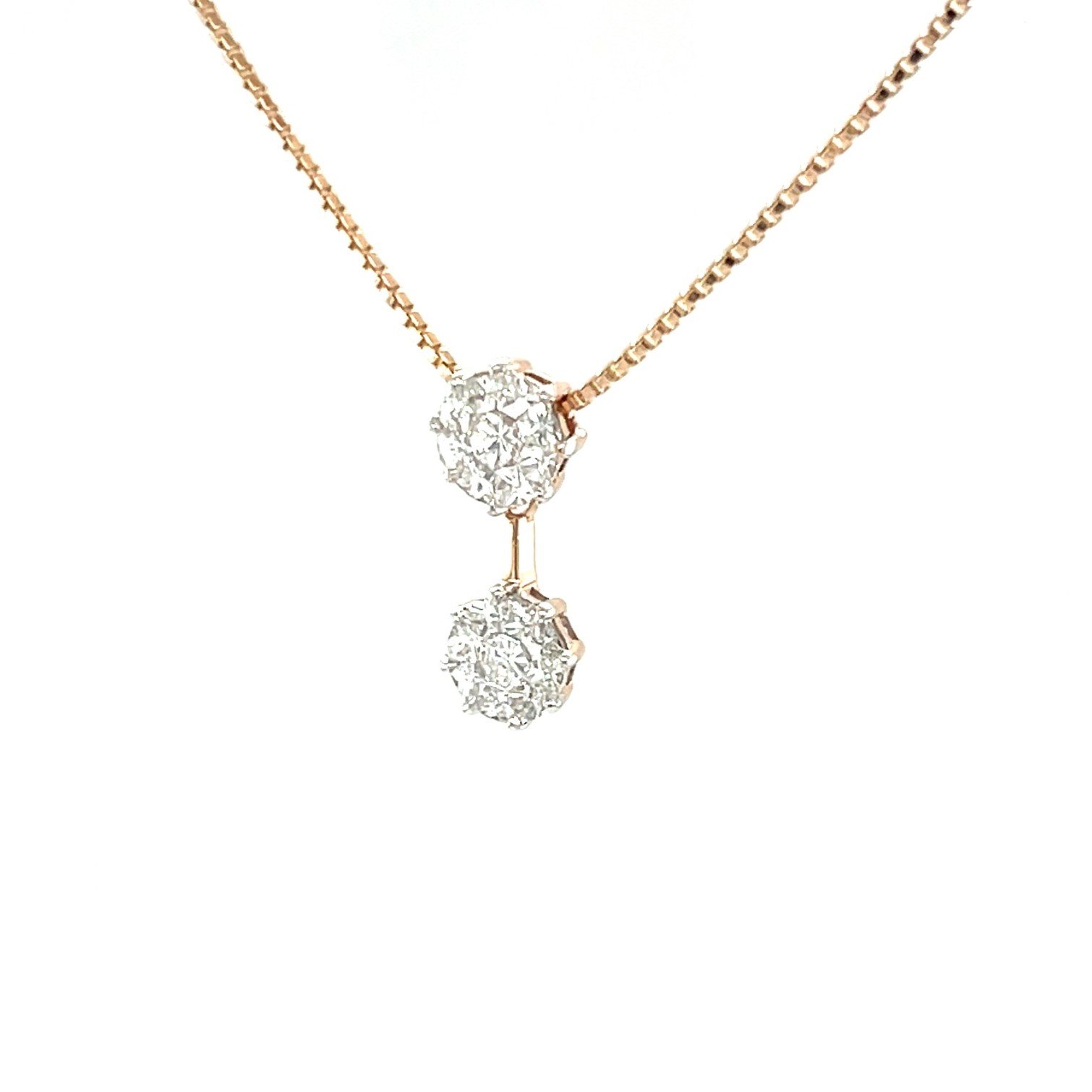 Dazzling Rose Gold Double Diamond Cluster Pendant